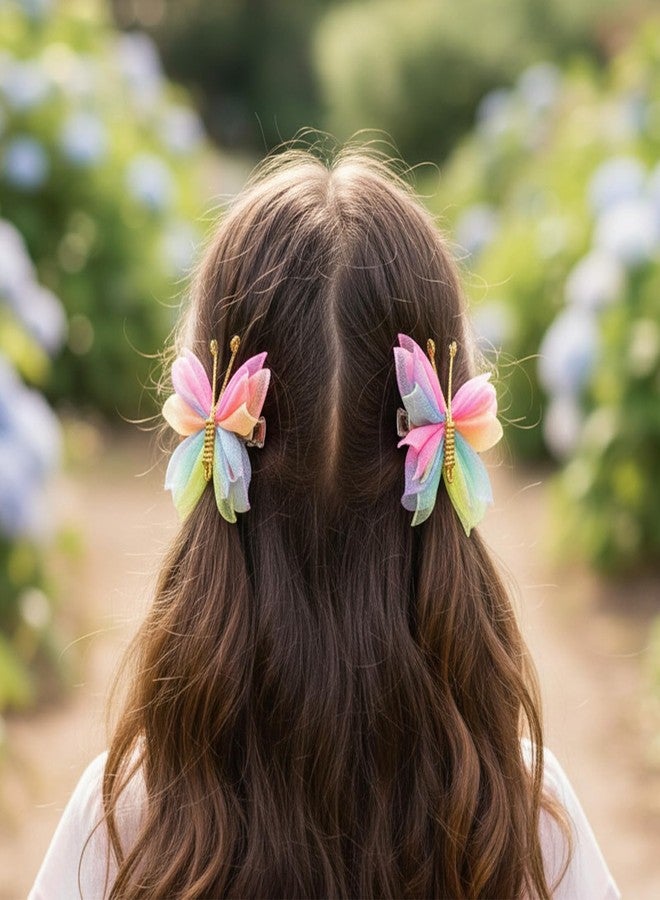Aeaocvo 2 Pcs Tulle Mesh Hair Bow Pins, Colorful Butterfly Hair Accessories, Birthday Dress Outfit Decor Accessories Gift for Teens Toddler Girls Children Kids Women - Image 4